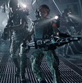 Jenette Vasquez from Aliens in Category Zero. As seen with Hudson as a comparison, her armor looks exactly like that of the male marines use, apart from the extra equipment used to wield a Smartgun system.