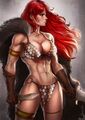 Modern and fan art depictions of Red Sonja tend to make her a bit more built compared to comic depictions