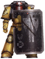 An Imperial Fists Legion Phalanx Warder Sargeant with a Boarding Shield